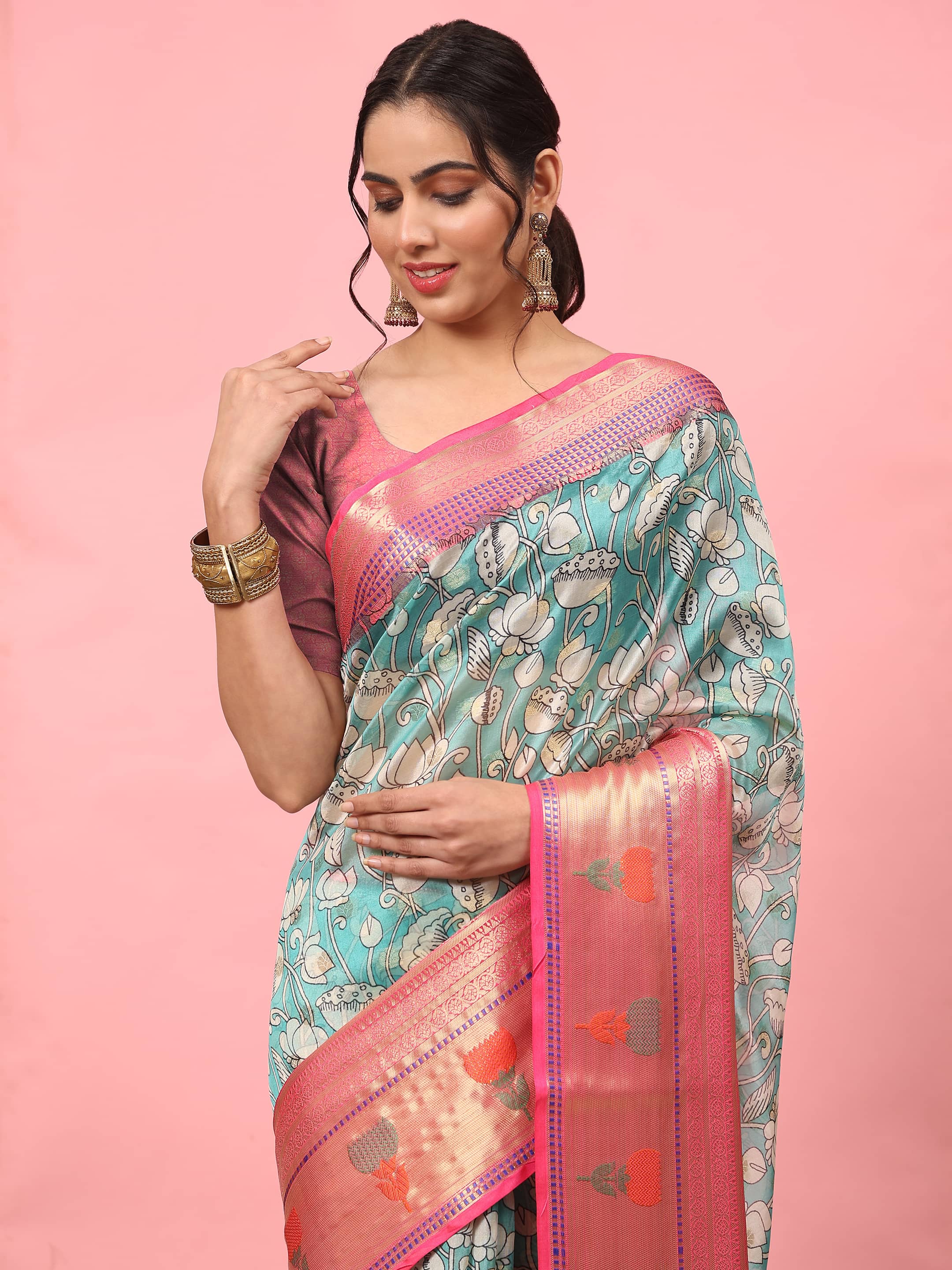 Banarasi Art Silk Digital Printed Kalamkari Saree