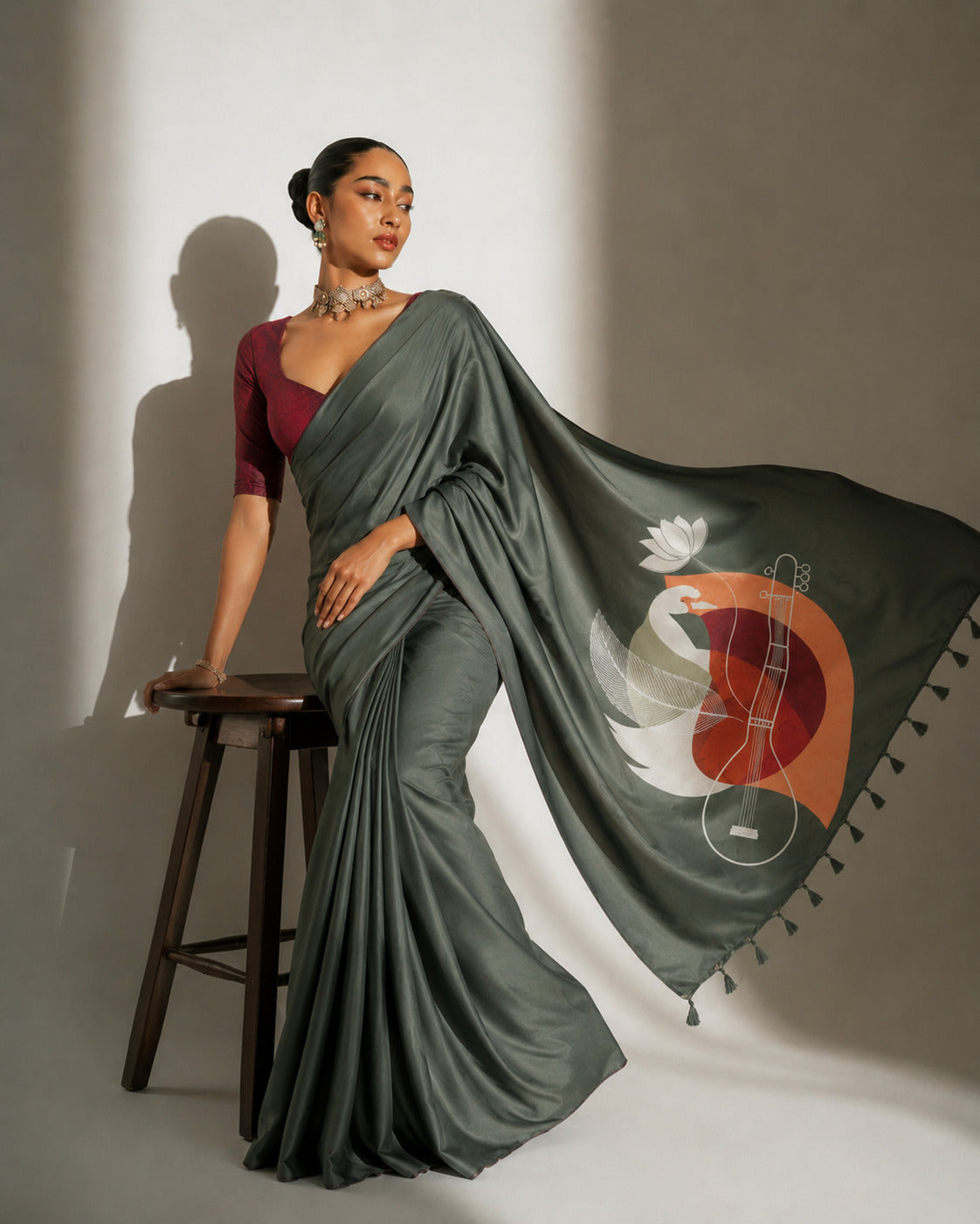 Women's Soft Silk Digital Printed Saree with Designer Pallu & Printed Blouse