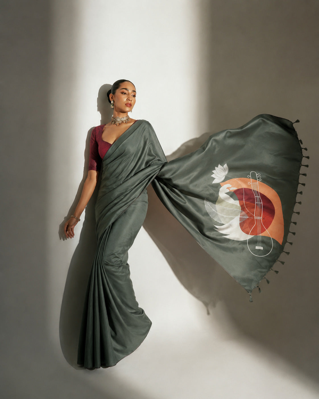Women's Soft Silk Digital Printed Saree with Designer Pallu & Printed Blouse