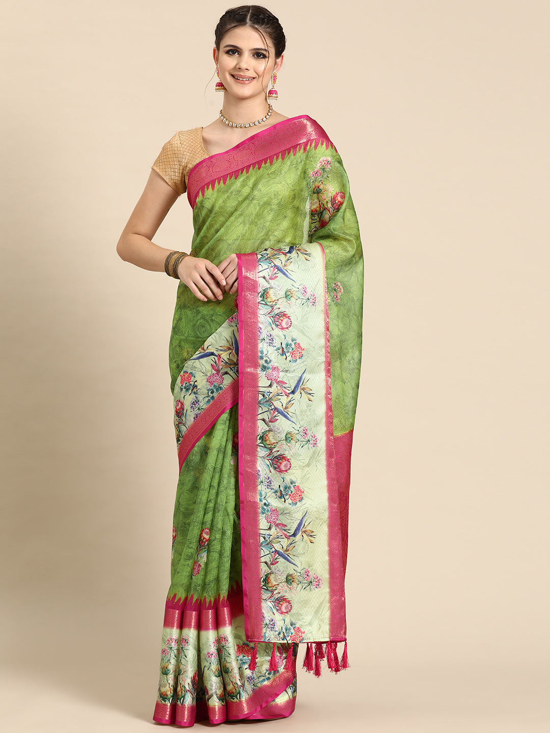Kanjivaram Soft Silk Digital Printed Zari Woven Saree