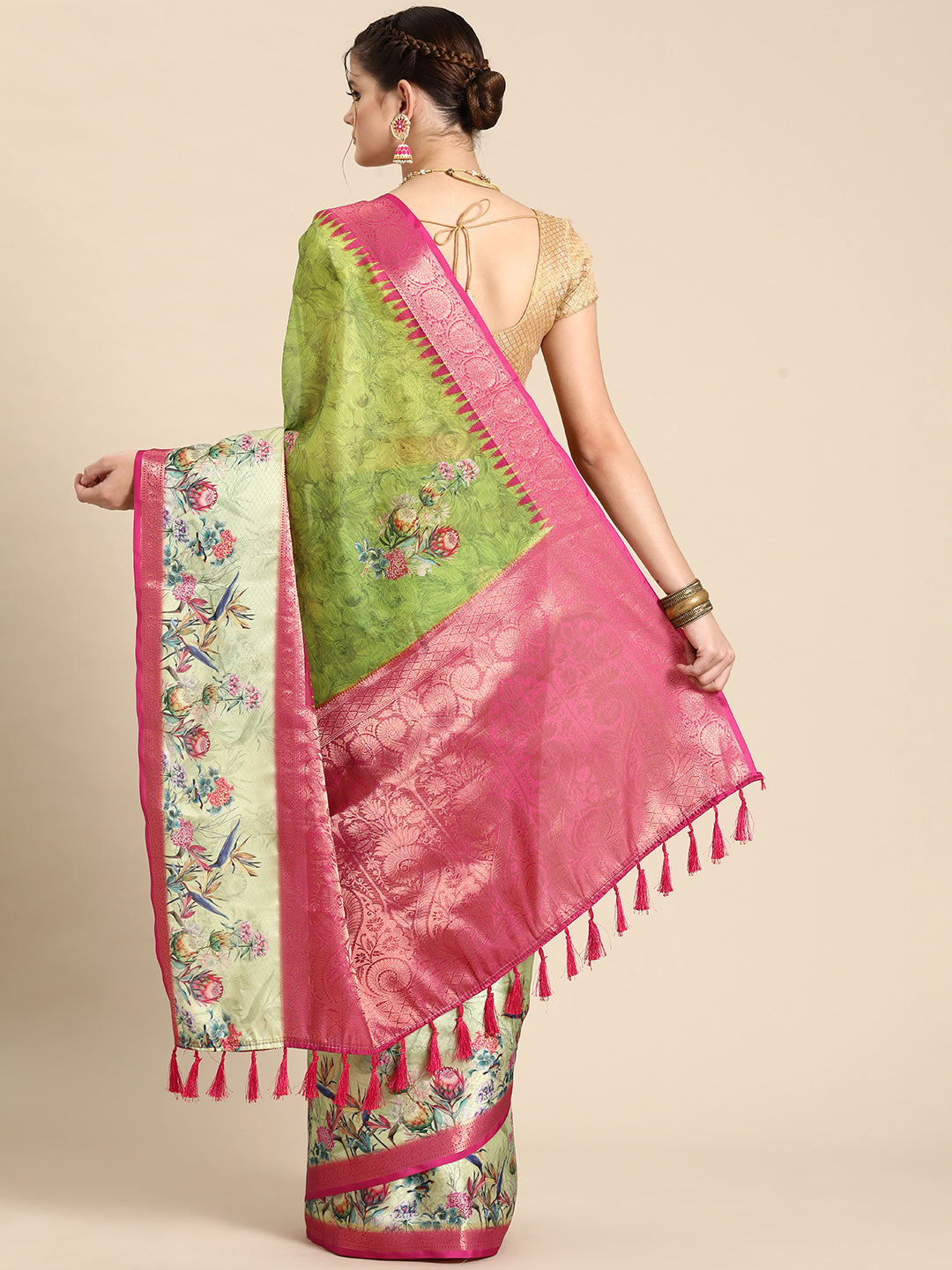 Kanjivaram Soft Silk Digital Printed Zari Woven Saree