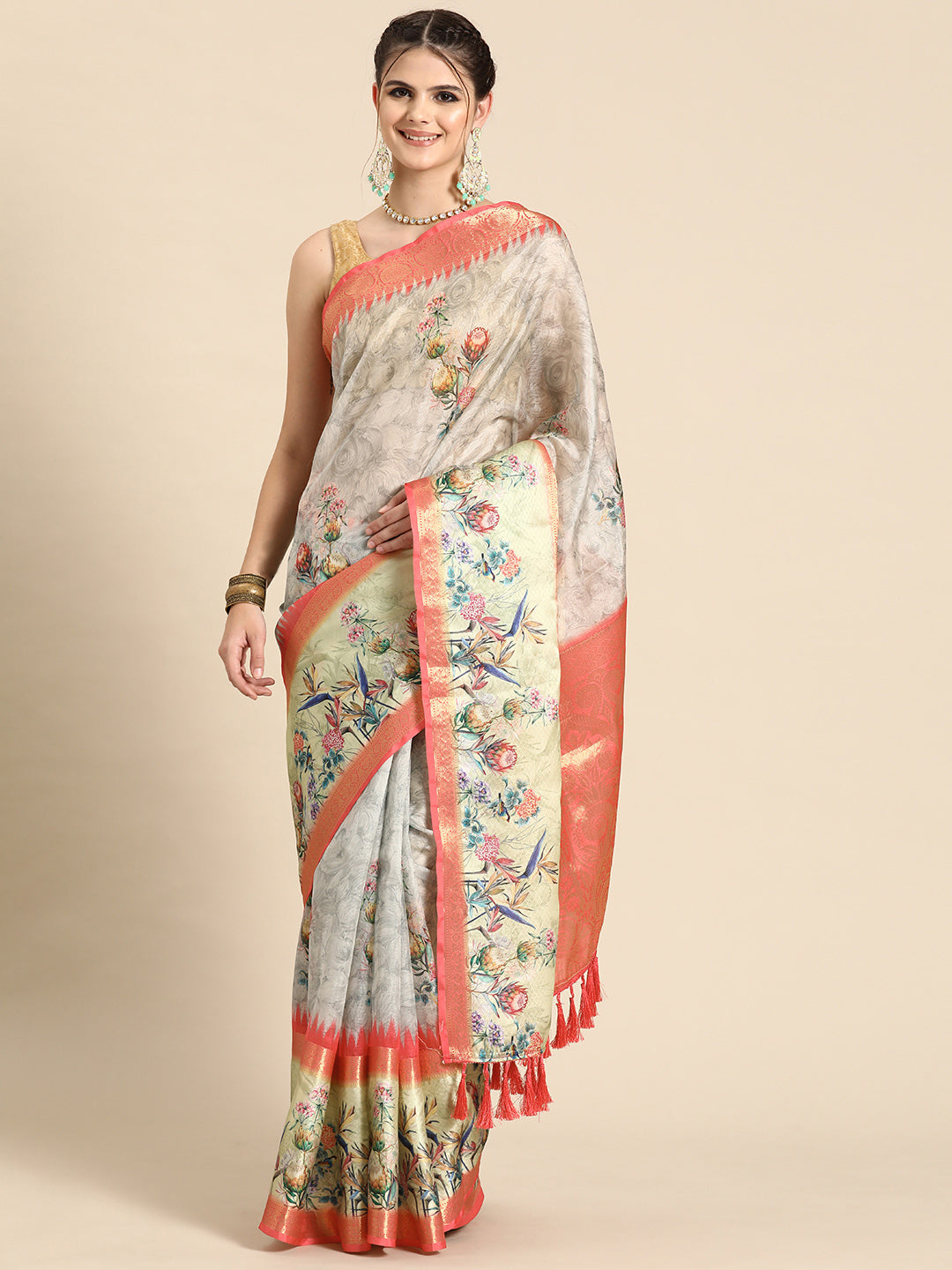 Kanjivaram Soft Silk Digital Printed Zari Woven Saree