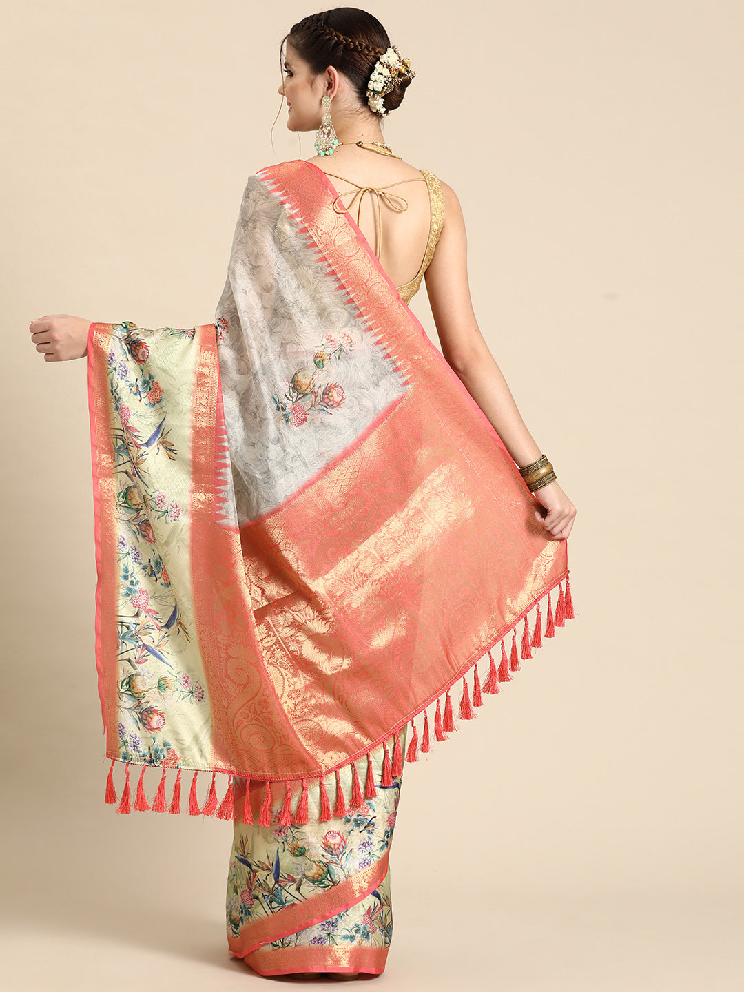 Kanjivaram Soft Silk Digital Printed Zari Woven Saree