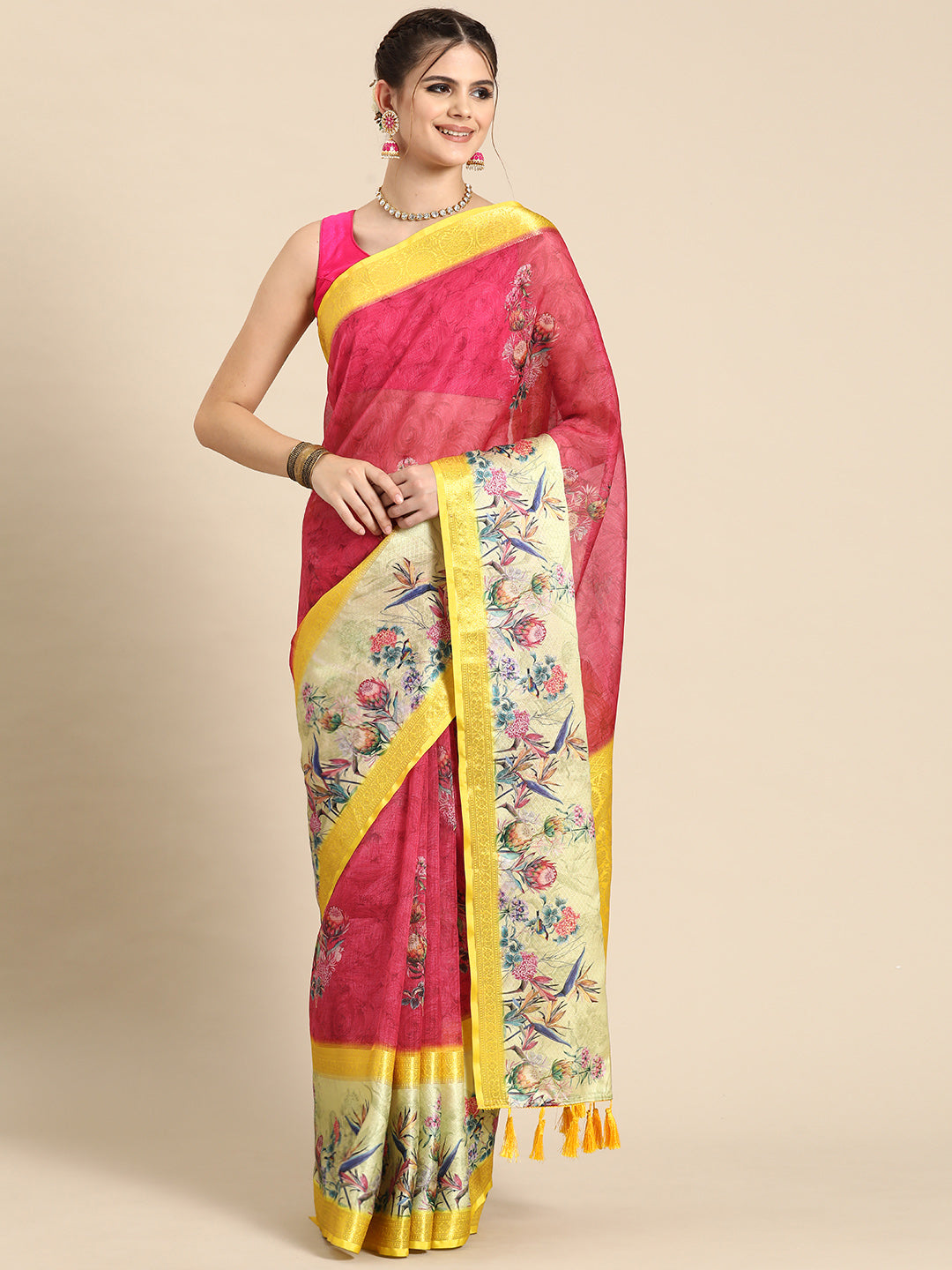 Kanjivaram Soft Silk Digital Printed Zari Woven Saree
