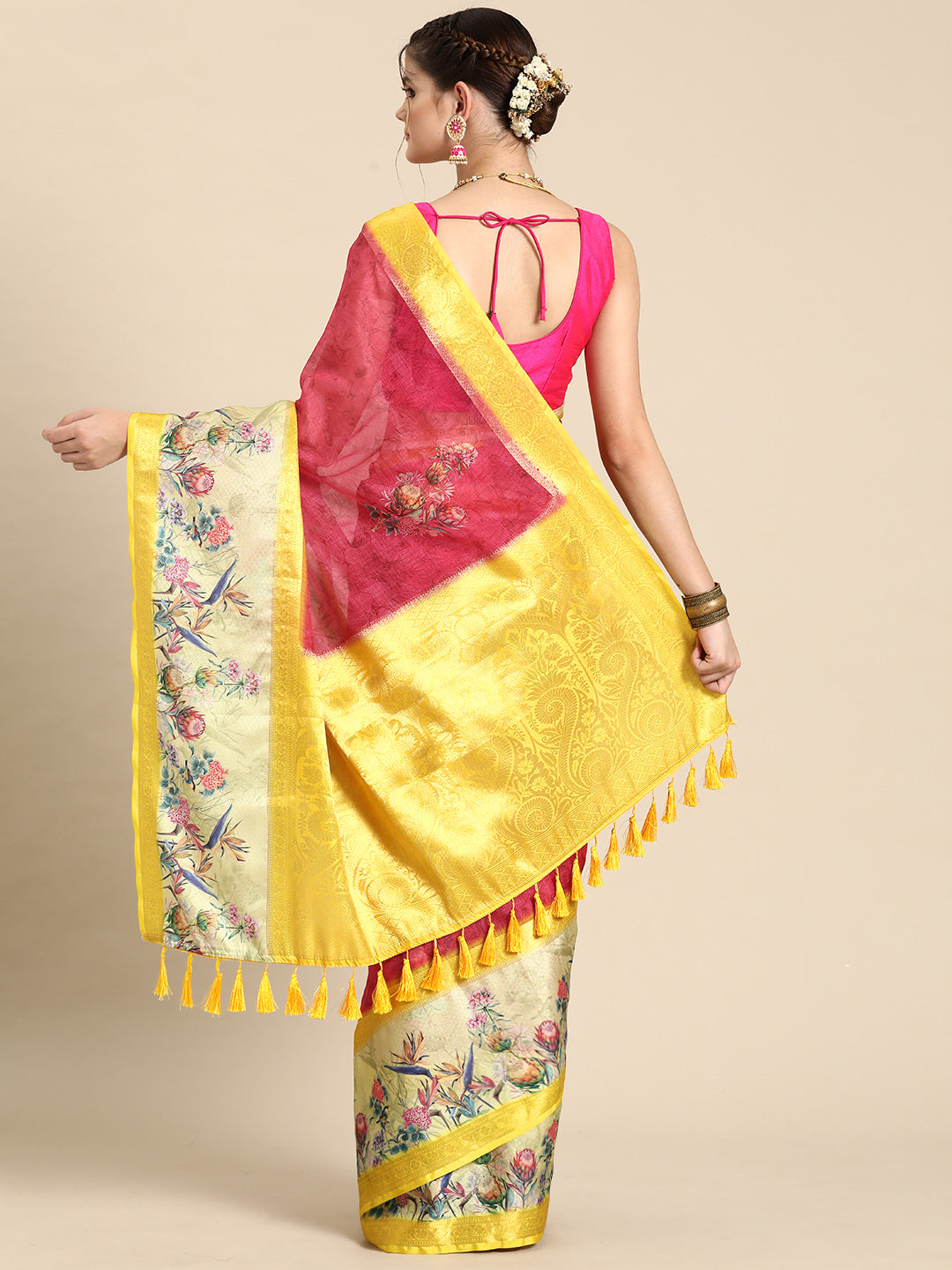 Kanjivaram Soft Silk Digital Printed Zari Woven Saree