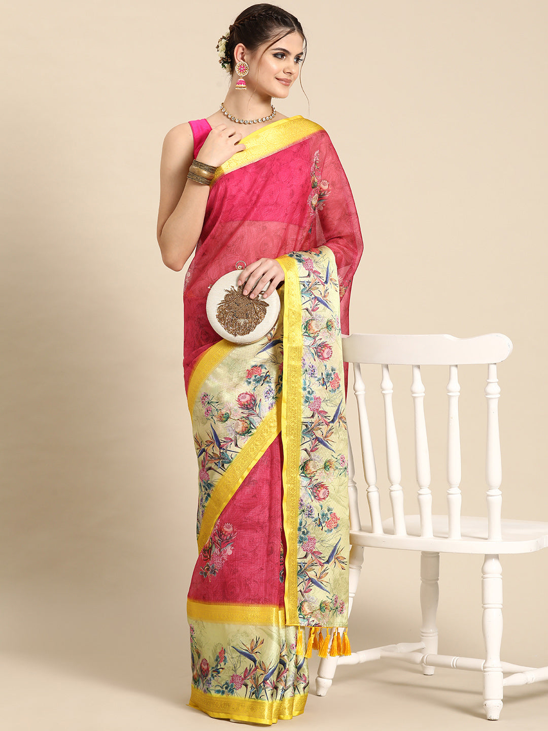 Kanjivaram Soft Silk Digital Printed Zari Woven Saree