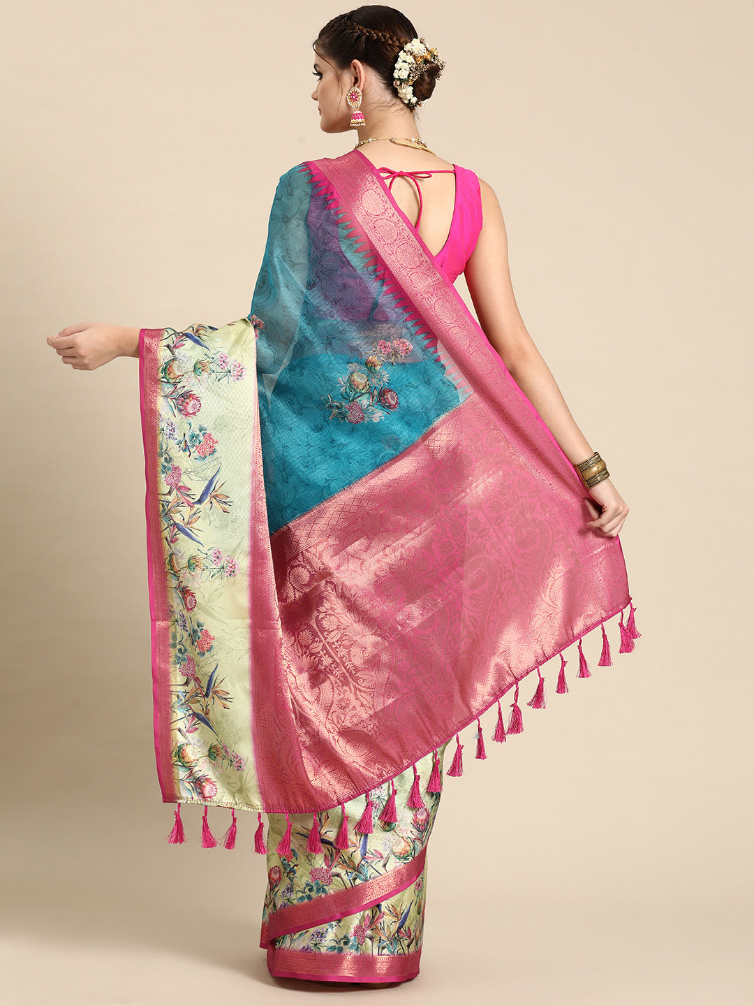 Kanjivaram Soft Silk Digital Printed Zari Woven Saree