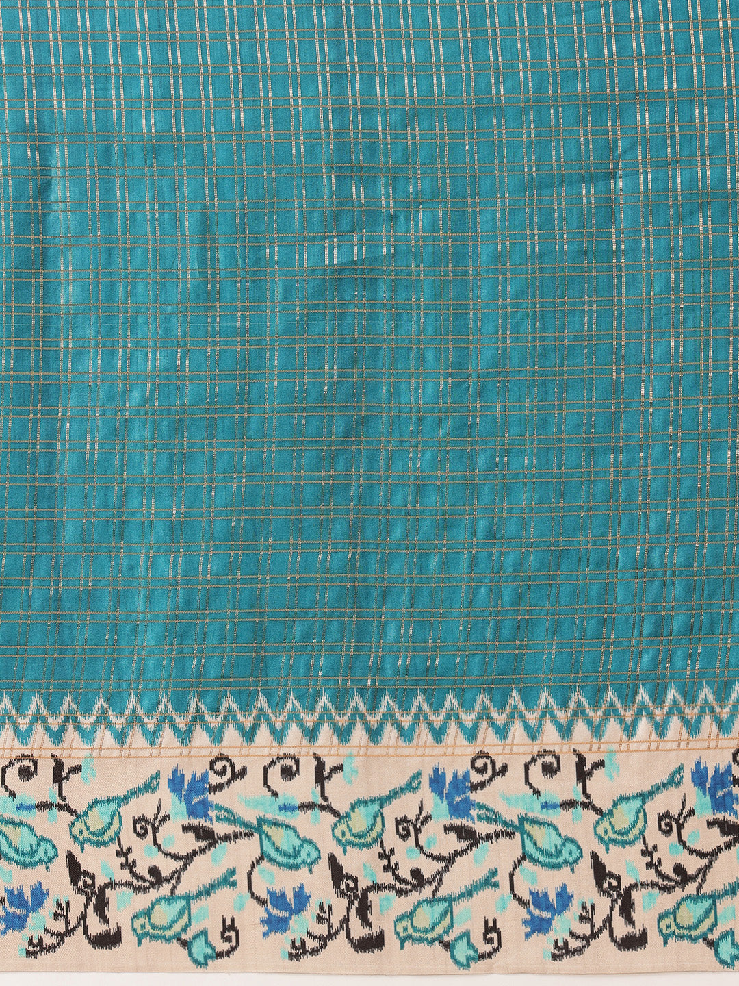 Tussar Silk Checks Work Saree With Figure Prints Border