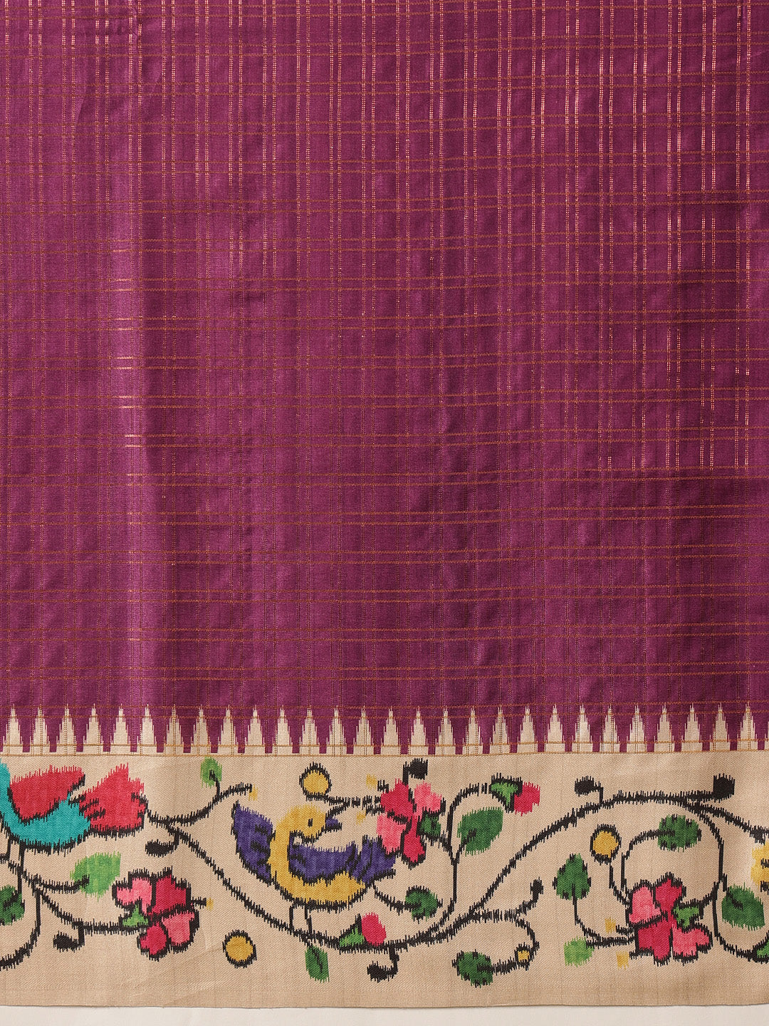 Tussar Silk Checks Work Saree With Figure Prints Border