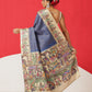 Tussar Silk Checks Work Saree With Figure Prints Border