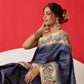 Tussar Silk Checks Work Saree With Figure Prints Border