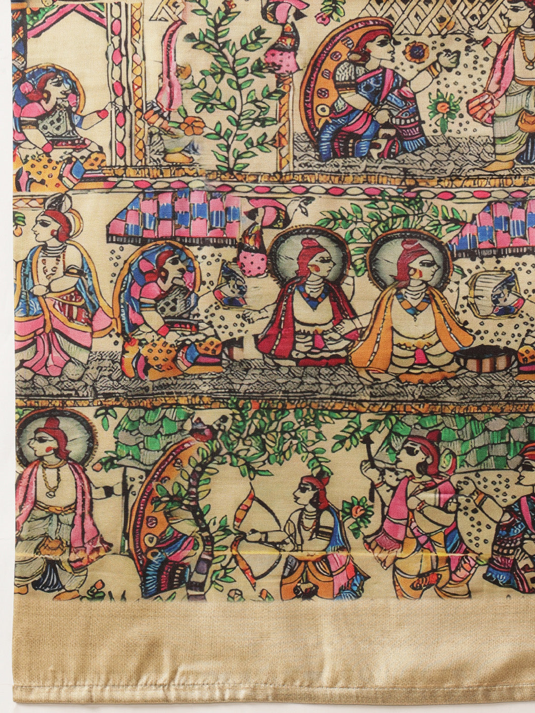 Tussar Silk Checks Work Saree With Figure Prints Border