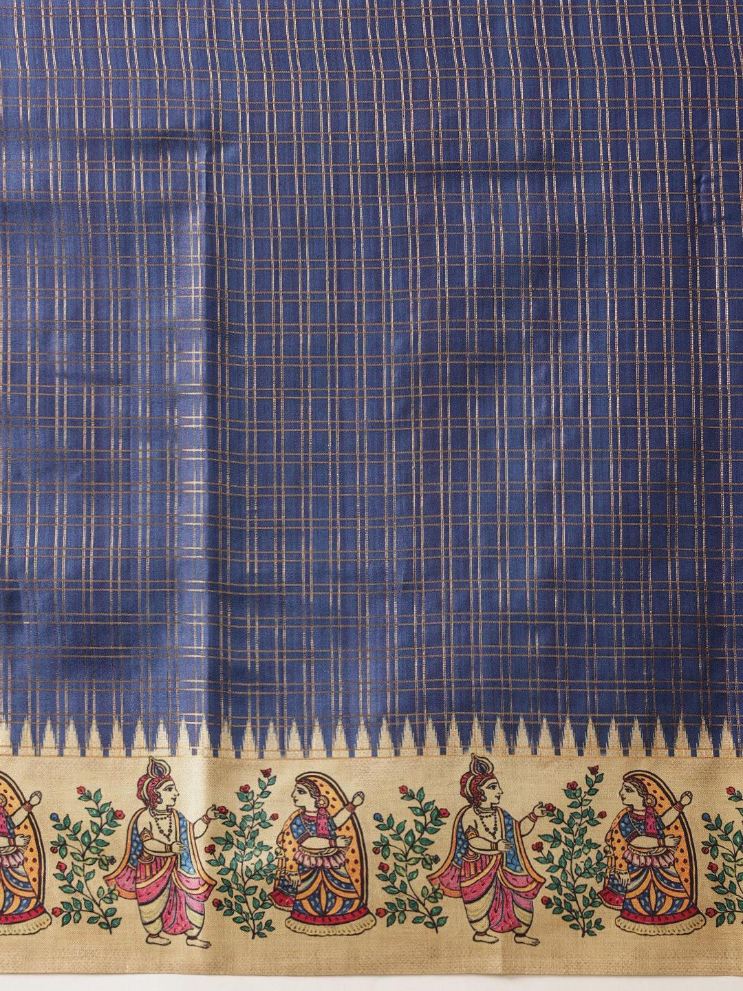 Tussar Silk Checks Work Saree With Figure Prints Border