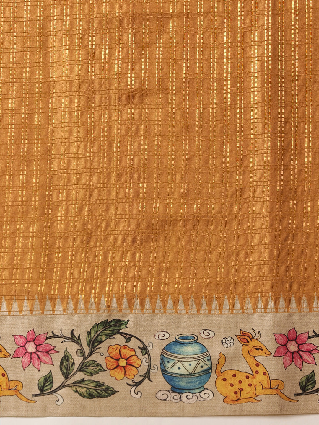 Tussar Silk Checks Work Saree With Figure Prints Border