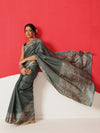 Tussar Silk Checks Work Saree With Figure Prints Border