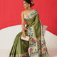 Tussar Silk Checks Work Saree With Figure Prints Border