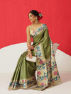 Tussar Silk Checks Work Saree With Figure Prints Border