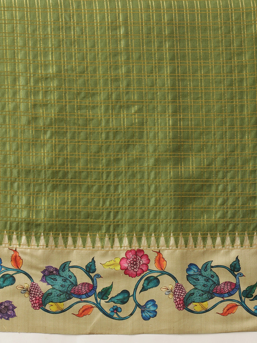 Tussar Silk Checks Work Saree With Figure Prints Border