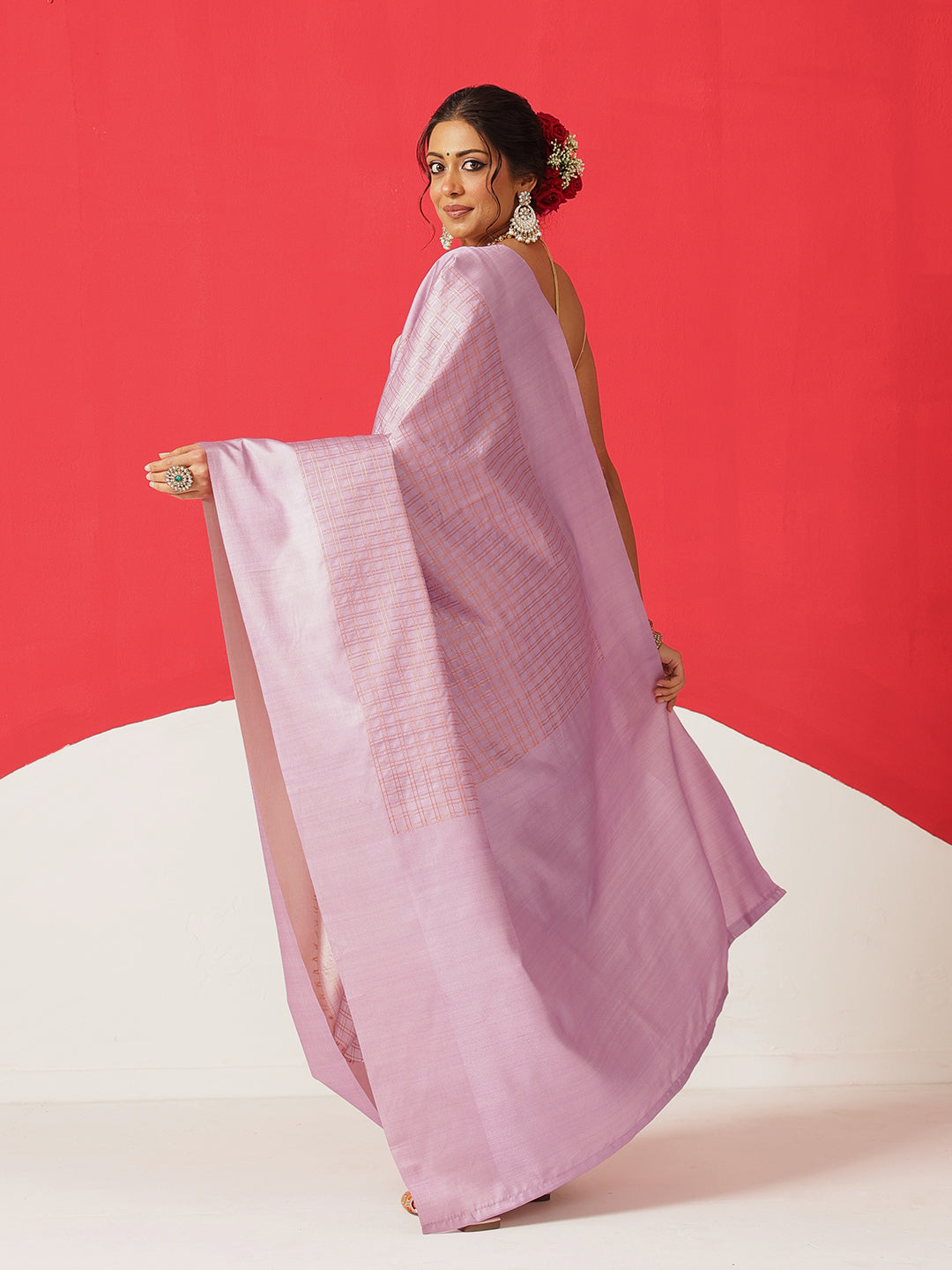 Digital Printed Tussar Silk Solid Checks Work Saree
