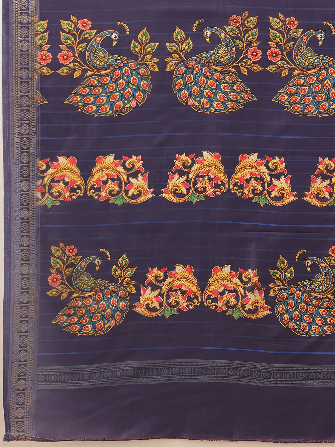 Kalamkari Printed Art Silk Festive Saree With Unstitched Blouse Piece