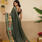 Elephant Printed Art Silk Festive Saree With Unstitched Blouse Piece