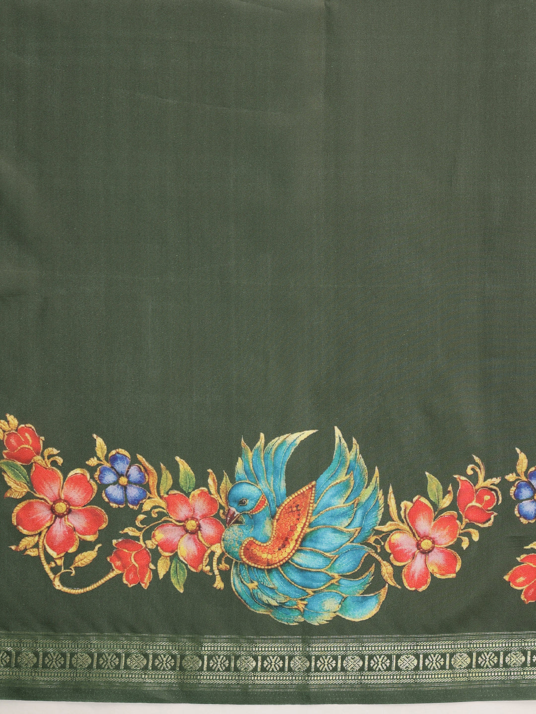 Elephant Printed Art Silk Festive Saree With Unstitched Blouse Piece