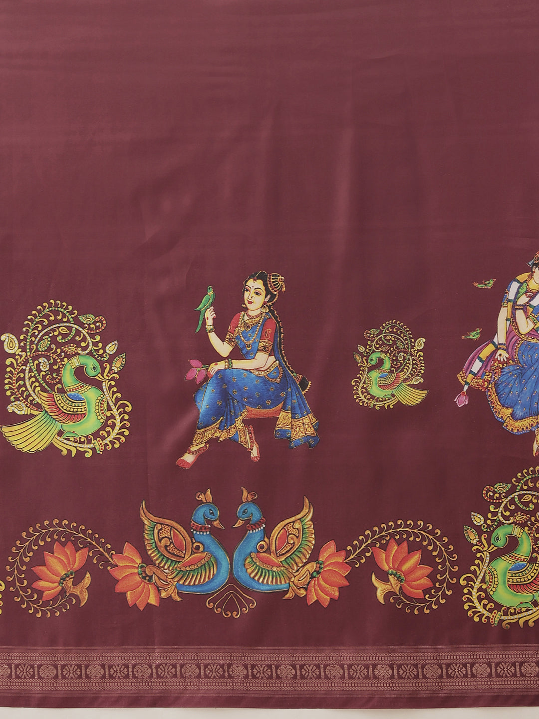 Kalamkari Printed Art Silk Festive Saree With Unstitched Blouse Piece