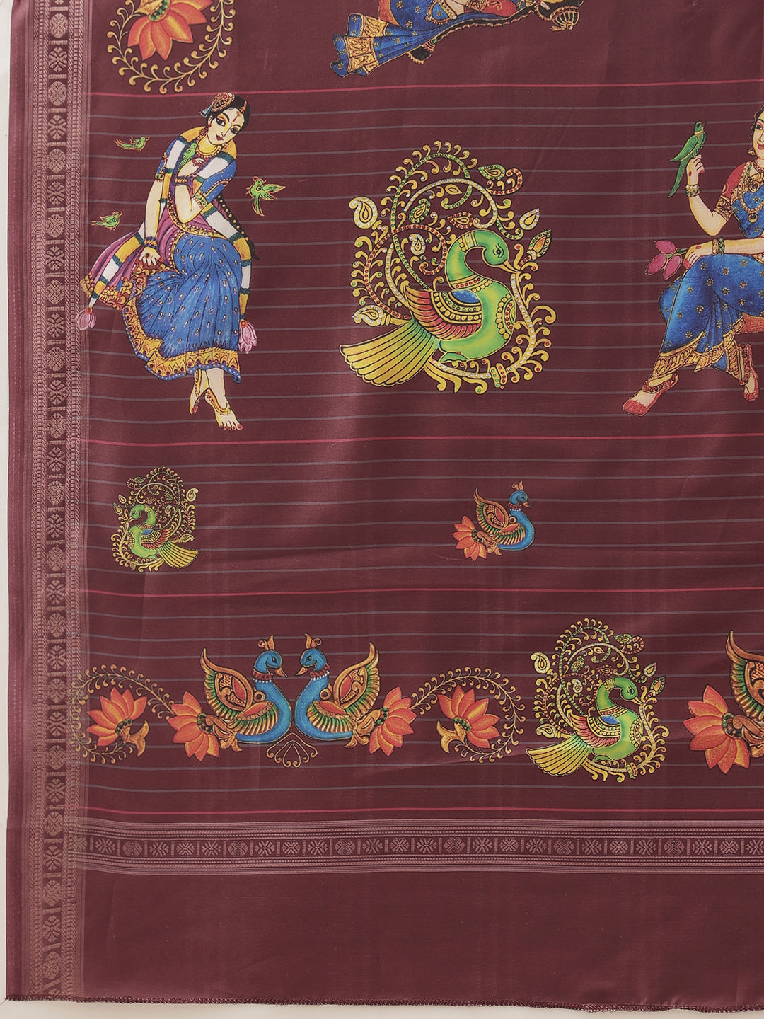 Kalamkari Printed Art Silk Festive Saree With Unstitched Blouse Piece