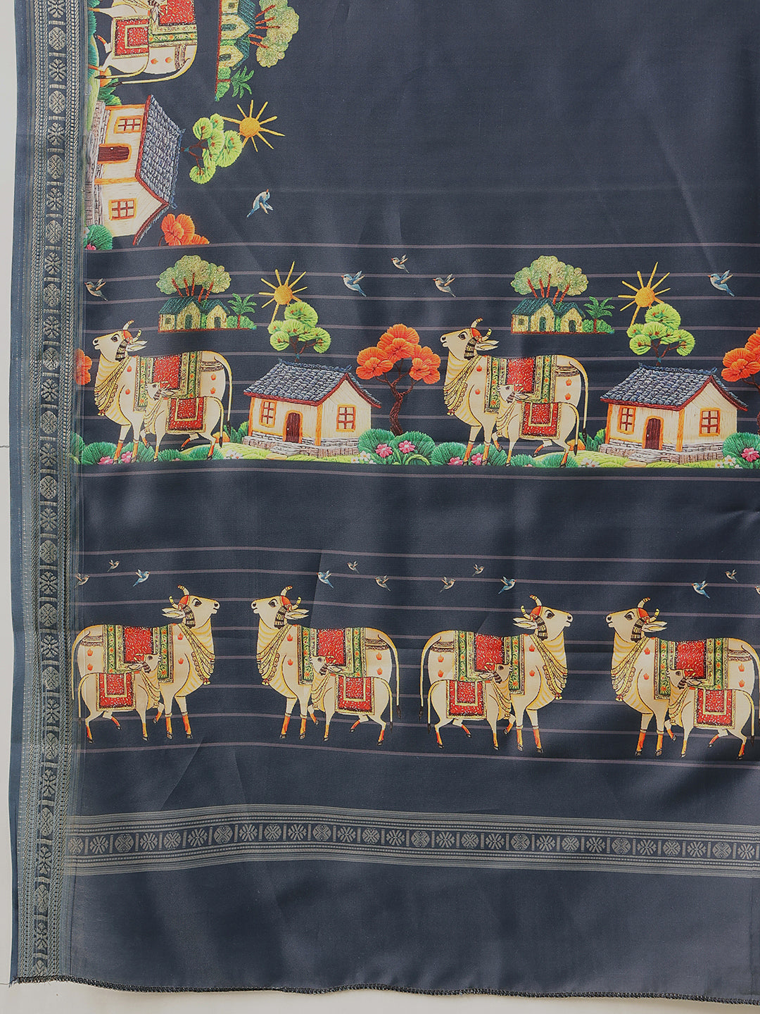 Animal Printed Art Silk Festive Saree With Unstitched Blouse Piece