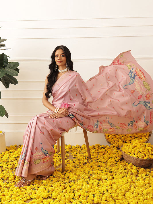 Floral Digital Printed Art Silk Festive Saree With Unstitched Blouse Piece