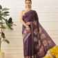 Kalamkari Printed Art Silk Festive Saree With Unstitched Blouse Piece