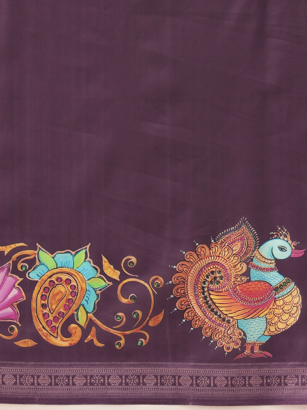 Kalamkari Printed Art Silk Festive Saree With Unstitched Blouse Piece