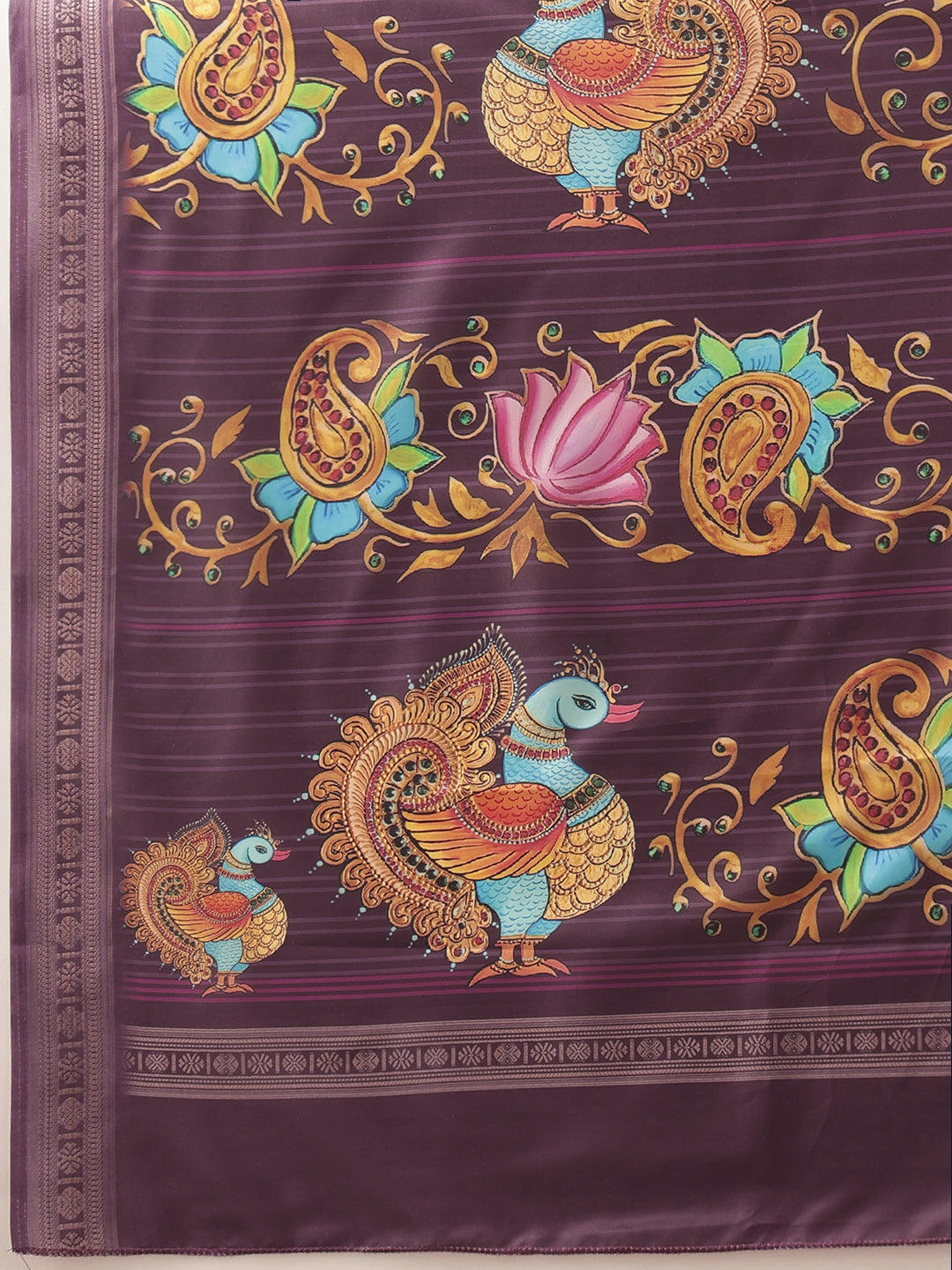 Kalamkari Printed Art Silk Festive Saree With Unstitched Blouse Piece