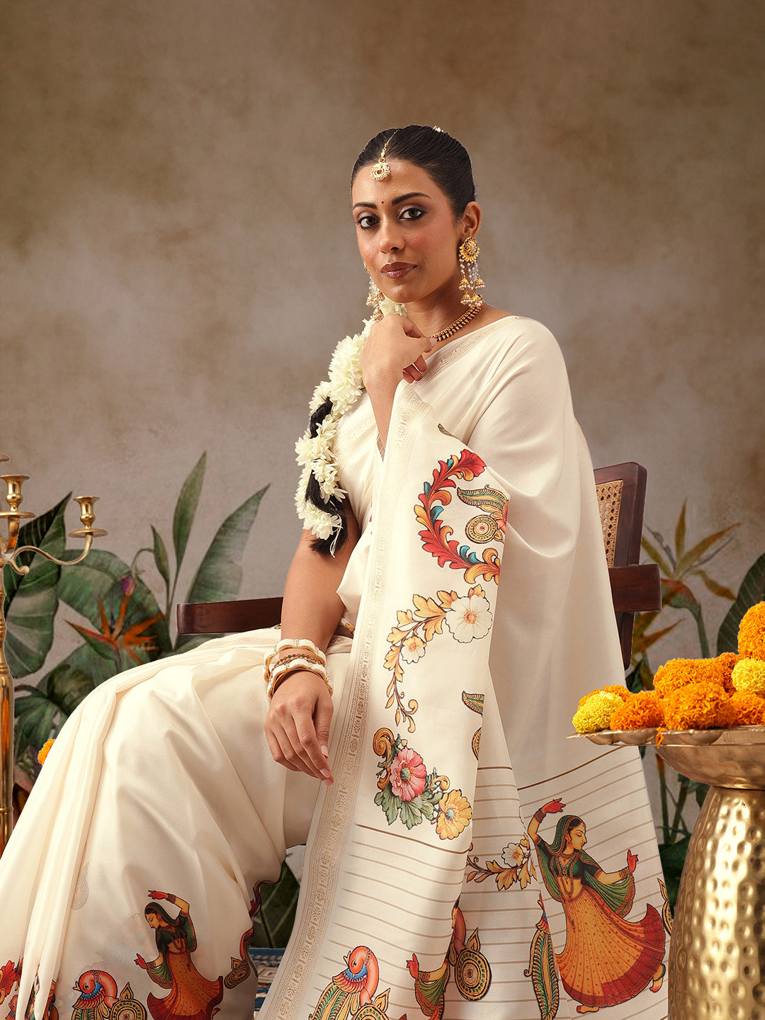 Digital Printed Festive Collection Mayli Tanjore Art Inspired Saree