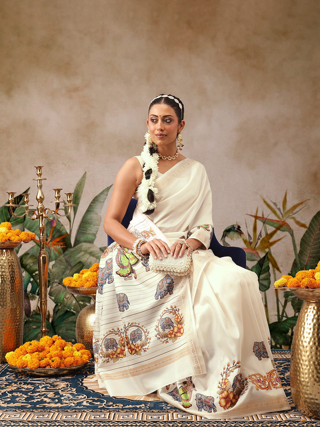 Digital Printed Festive Collection Mayli Tanjore Art Inspired Saree