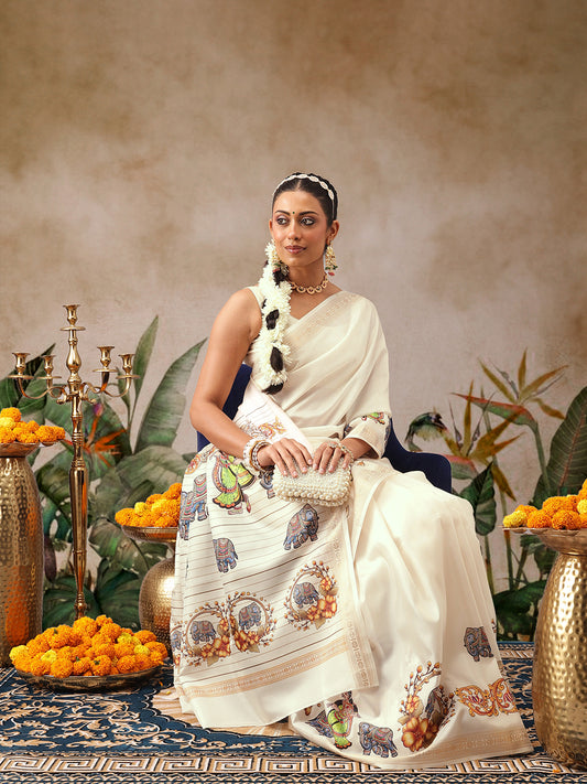 Digital Printed Festive Collection Mayli Tanjore Art Inspired Saree