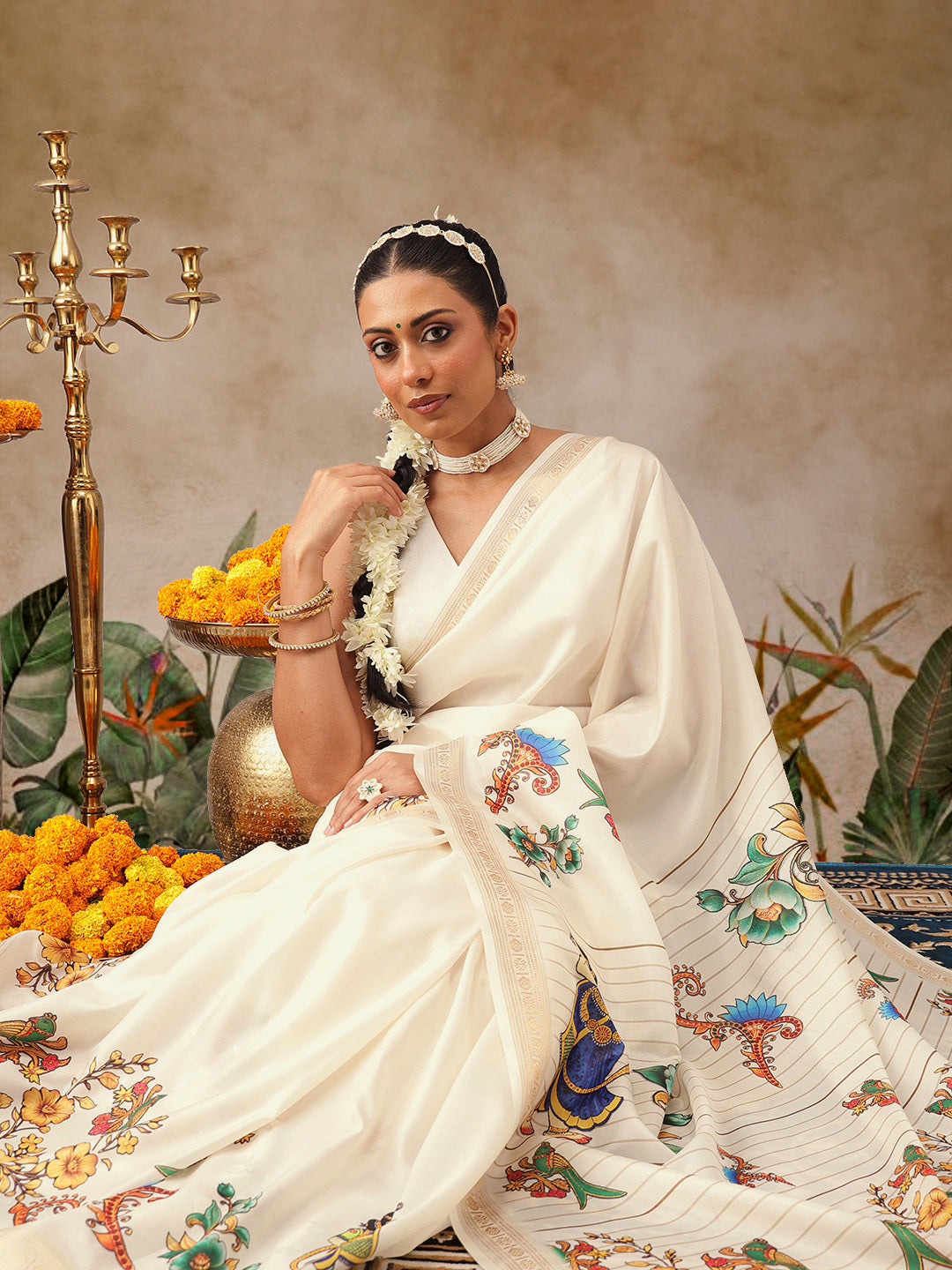 Digital Printed Festive Collection Mayli Tanjore Art Inspired Saree