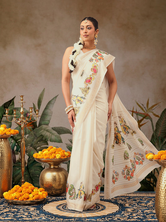 Digital Printed Festive Collection Mayli Tanjore Art Inspired Saree