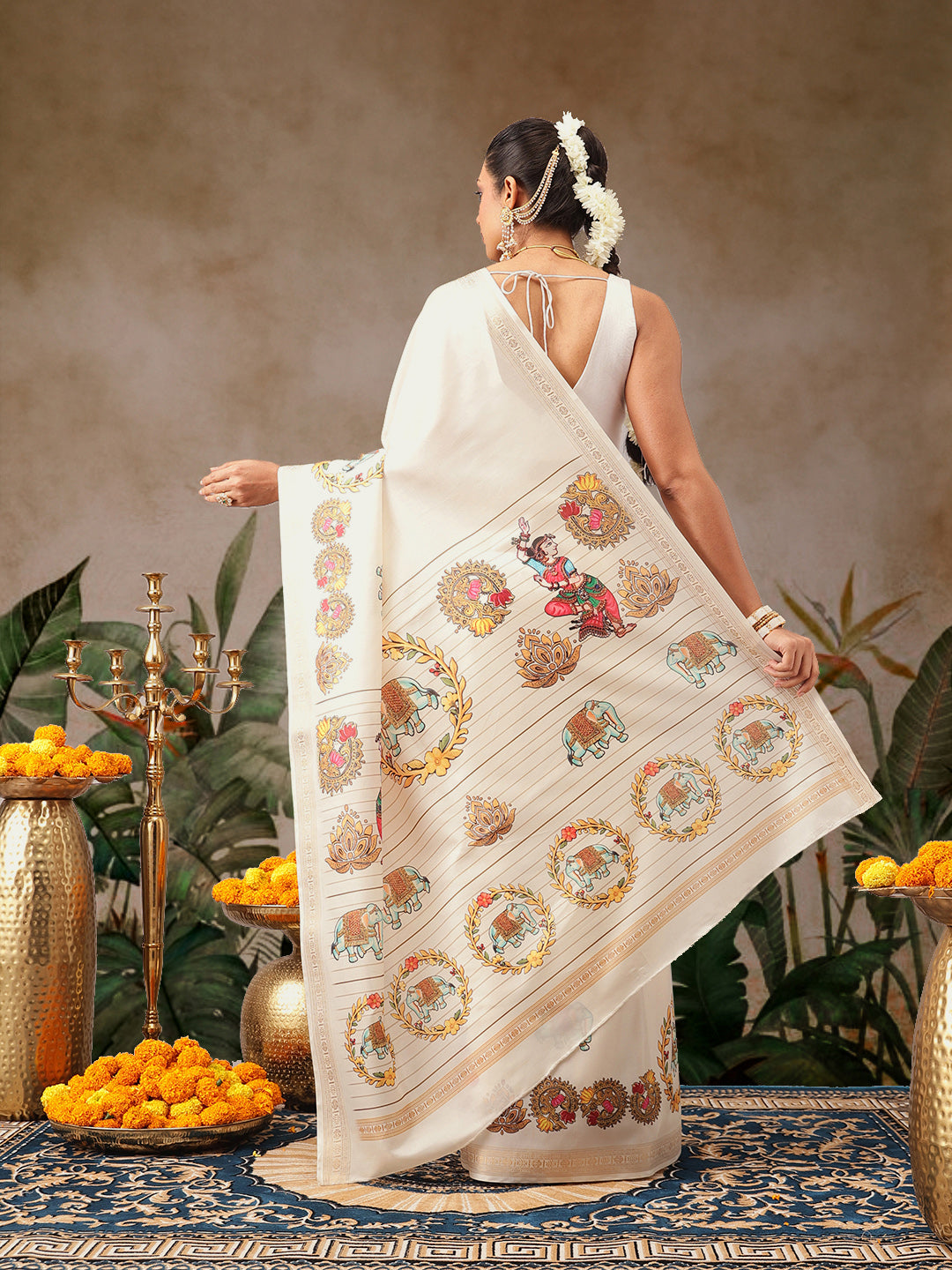 Digital Printed Festive Collection Mayli Tanjore Art Inspired Saree