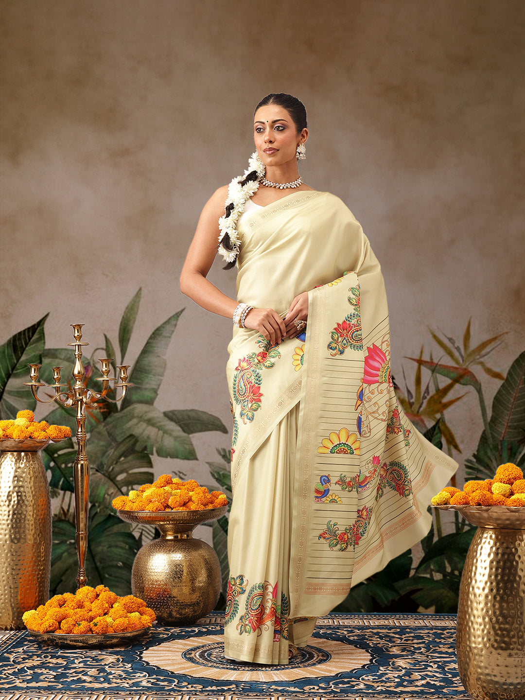 Digital Printed Premium Festive Saree with Tanjore Art Inspiration