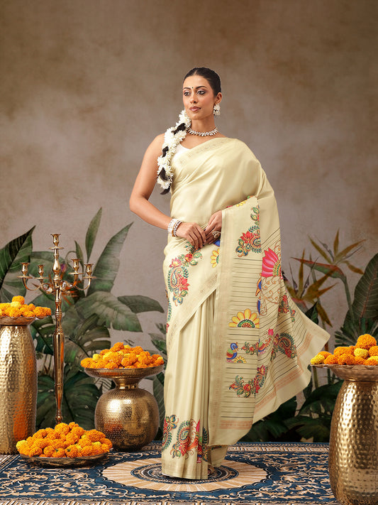 Digital Printed Premium Festive Saree with Tanjore Art Inspiration