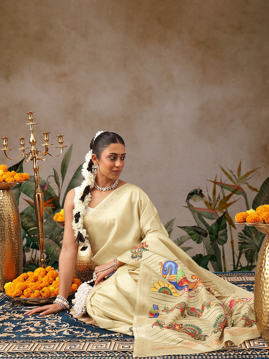 Digital Printed Premium Festive Saree with Tanjore Art Inspiration