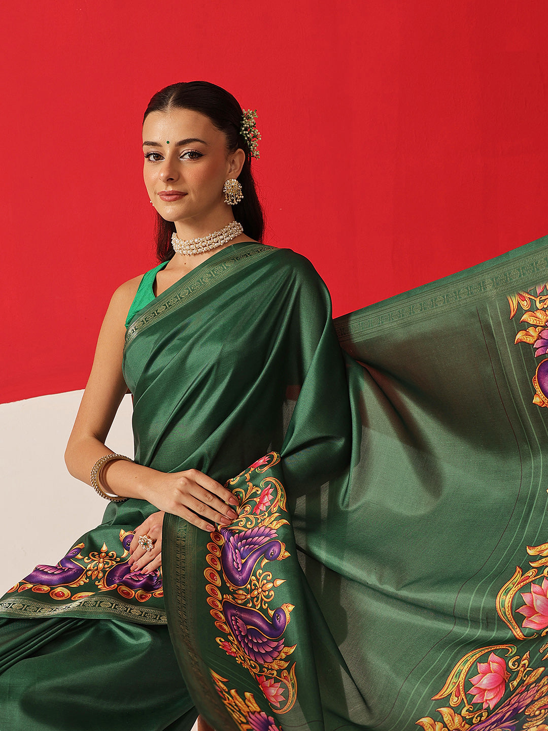 Digital Printed Premium Festive Saree with Tanjore Art Inspiration