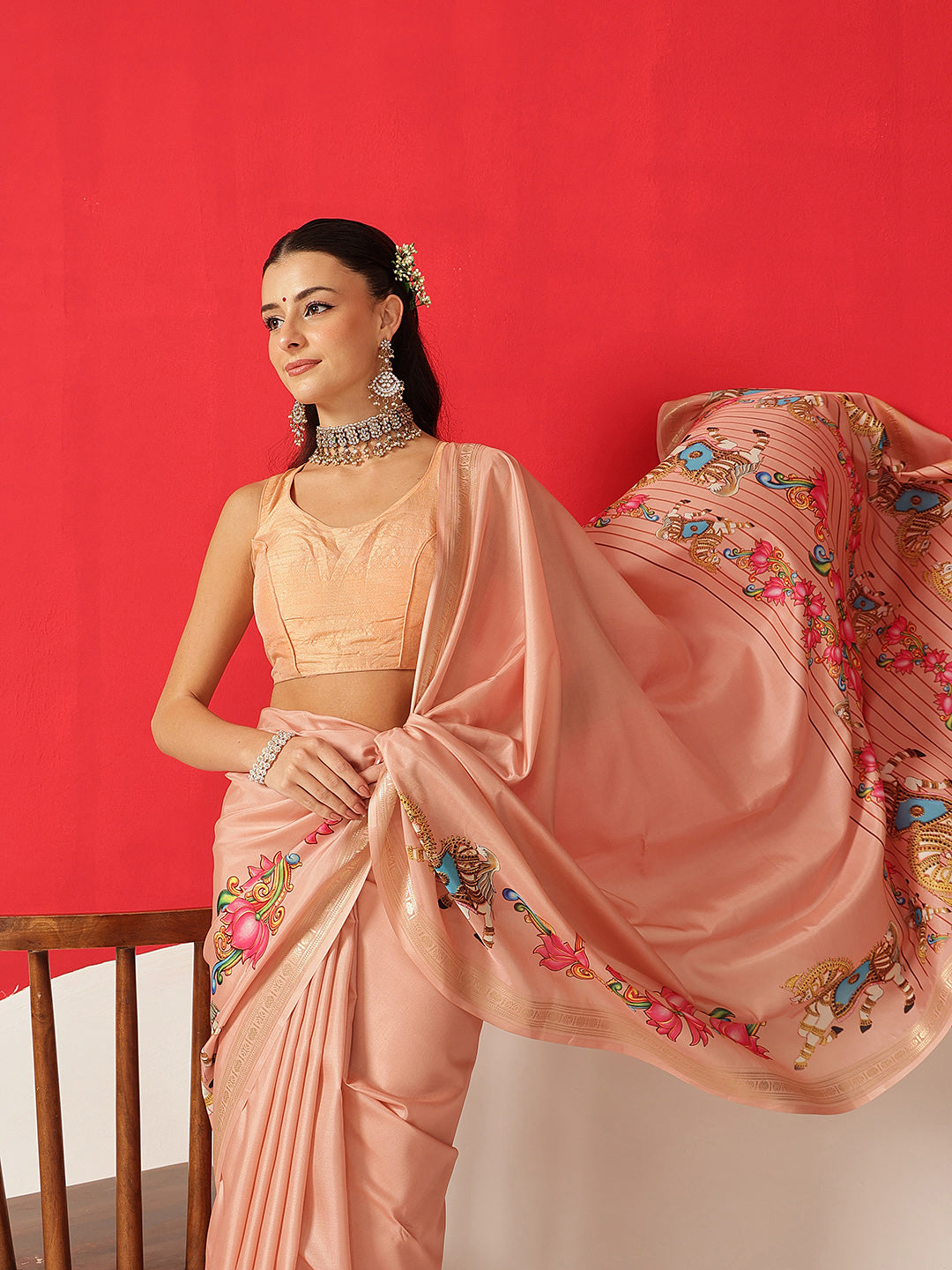 Digital Printed Premium Festive Saree with Tanjore Art Inspiration