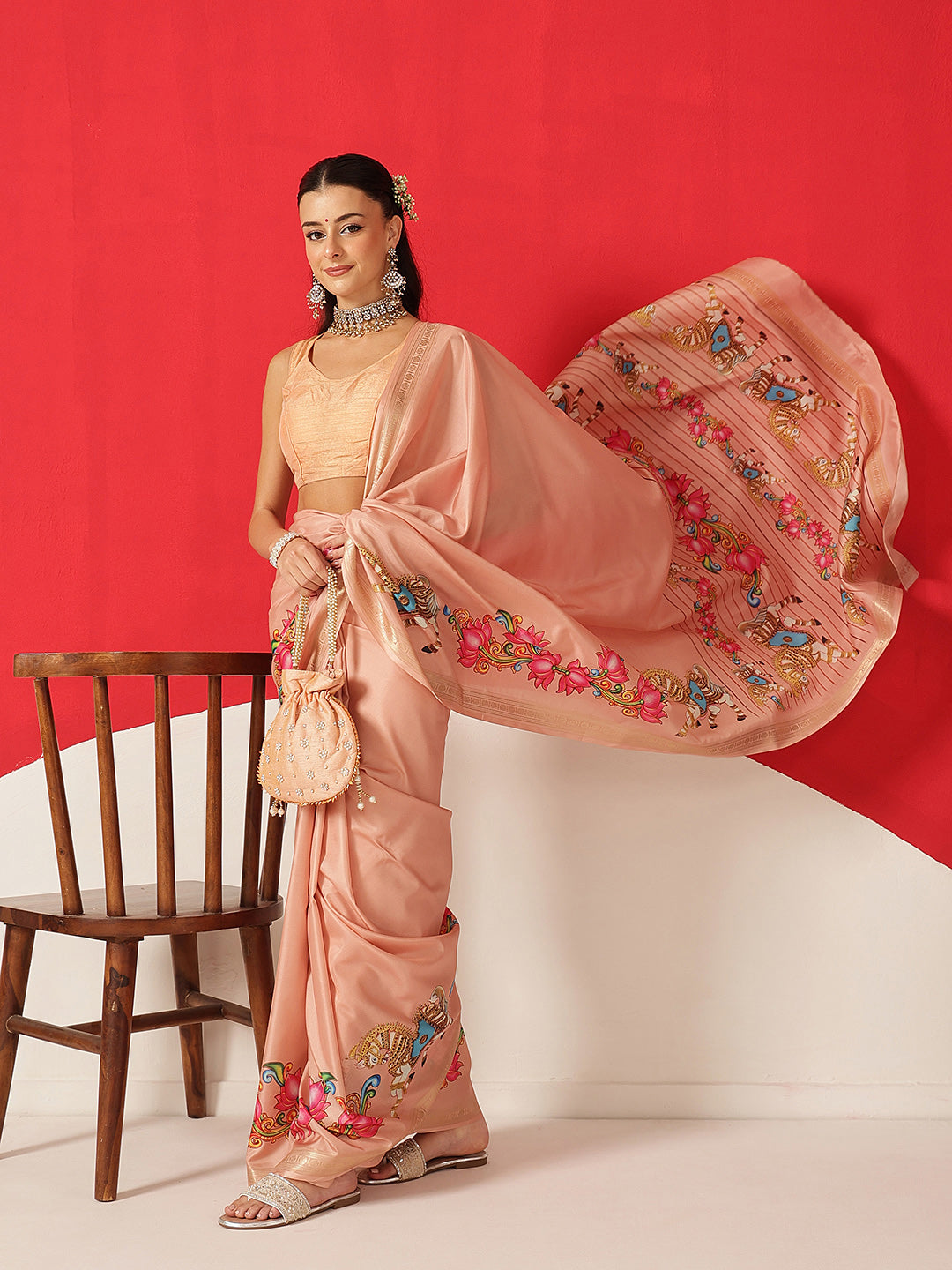 Digital Printed Premium Festive Saree with Tanjore Art Inspiration