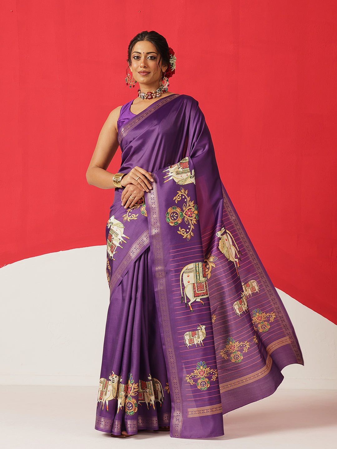 Digital Printed Premium Festive Saree with Tanjore Art Inspiration
