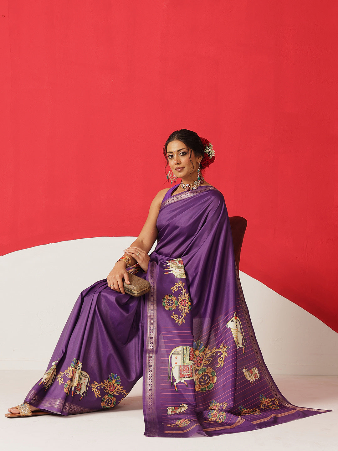 Digital Printed Premium Festive Saree with Tanjore Art Inspiration