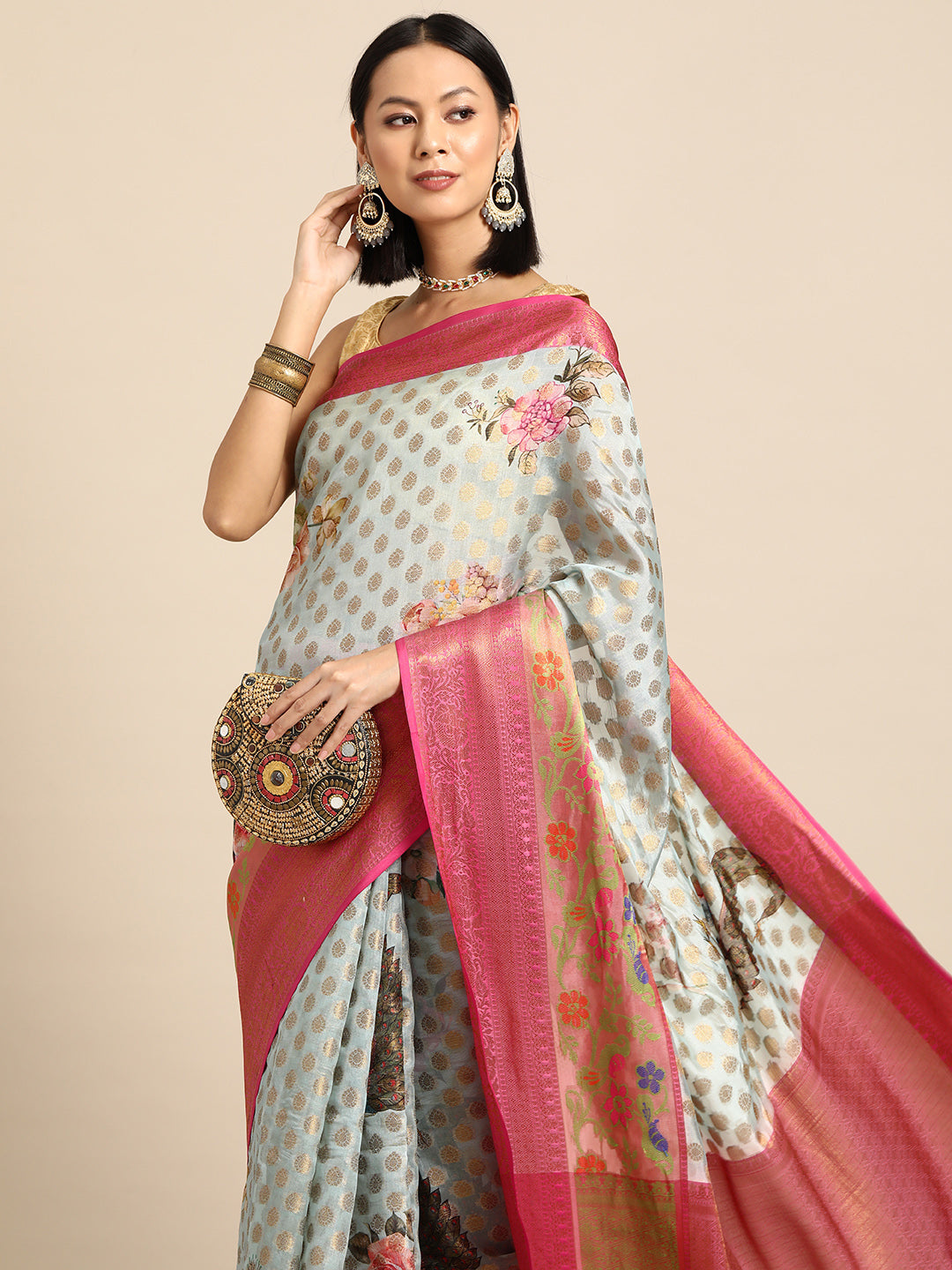 Kanjivaram Silk Zari Woven Digital Printed Saree