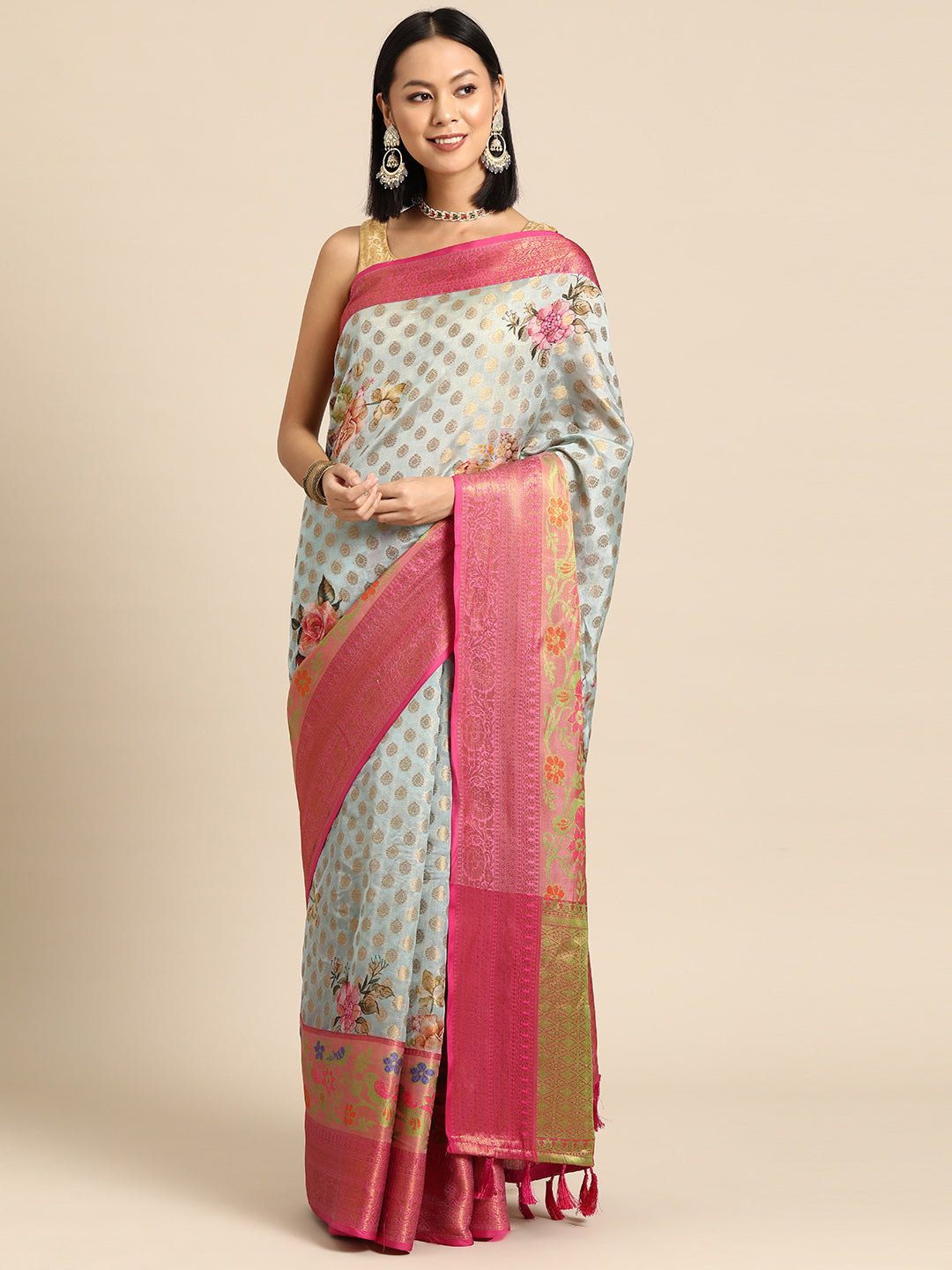 Kanjivaram Silk Zari Woven Digital Printed Saree