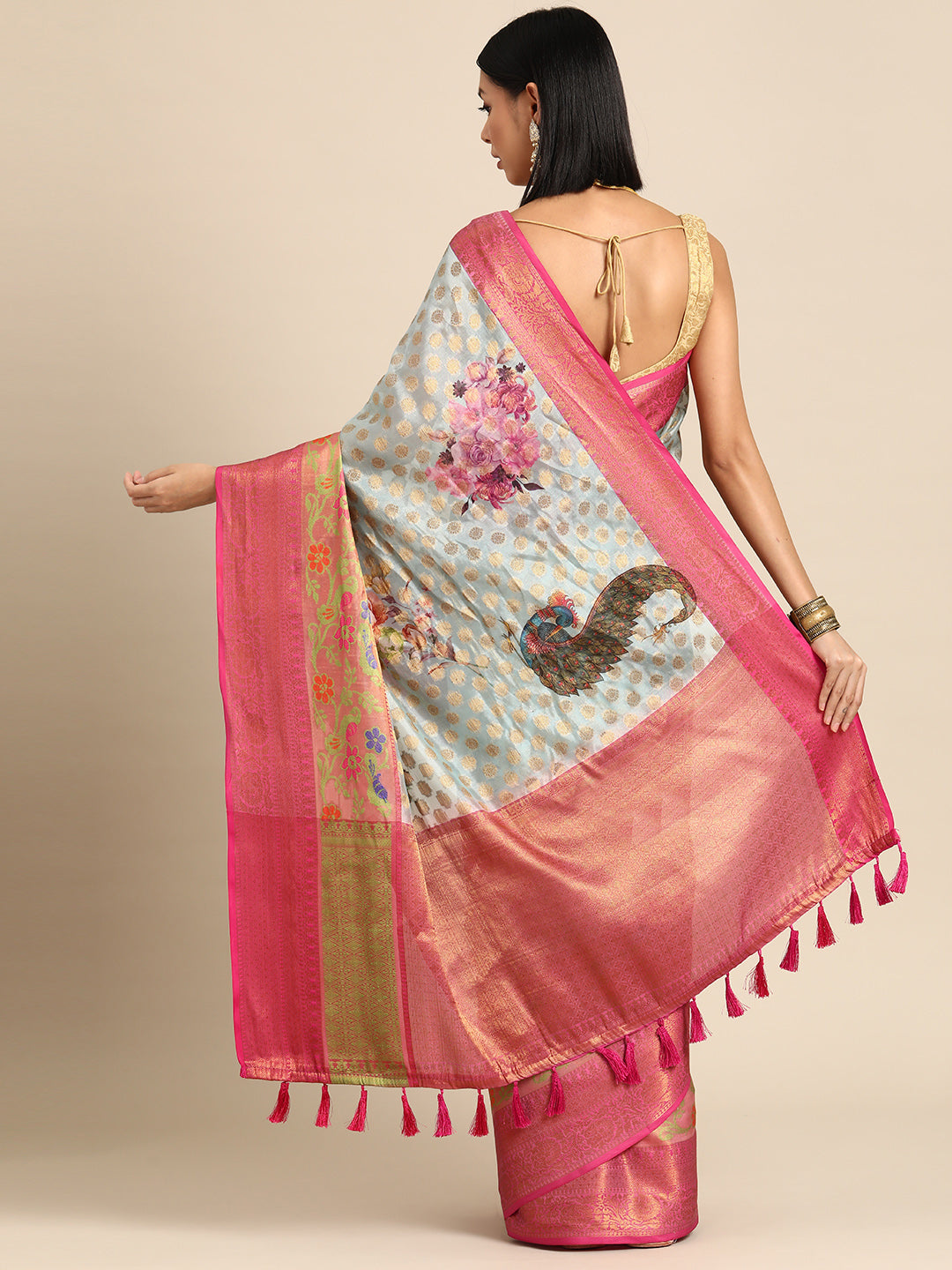 Kanjivaram Silk Zari Woven Digital Printed Saree